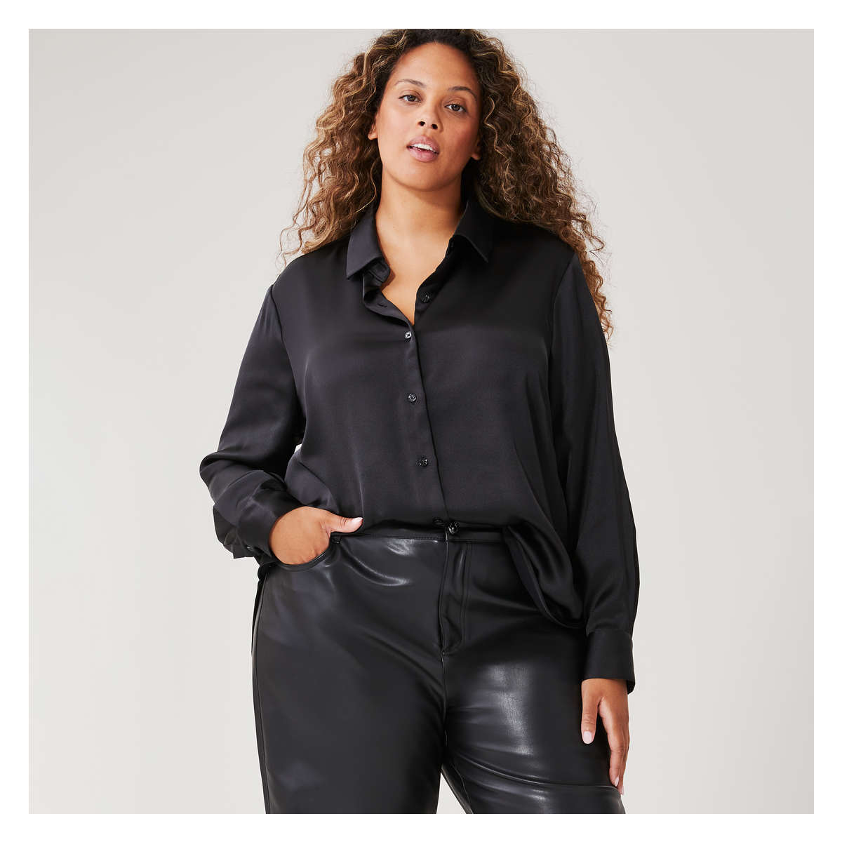 Women+ Satin Shirt in JF Black from Joe Fresh